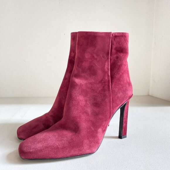L'Intervalle Burgundy  Suede Leather Back Zip Booties 40 - Picture 3 of 8